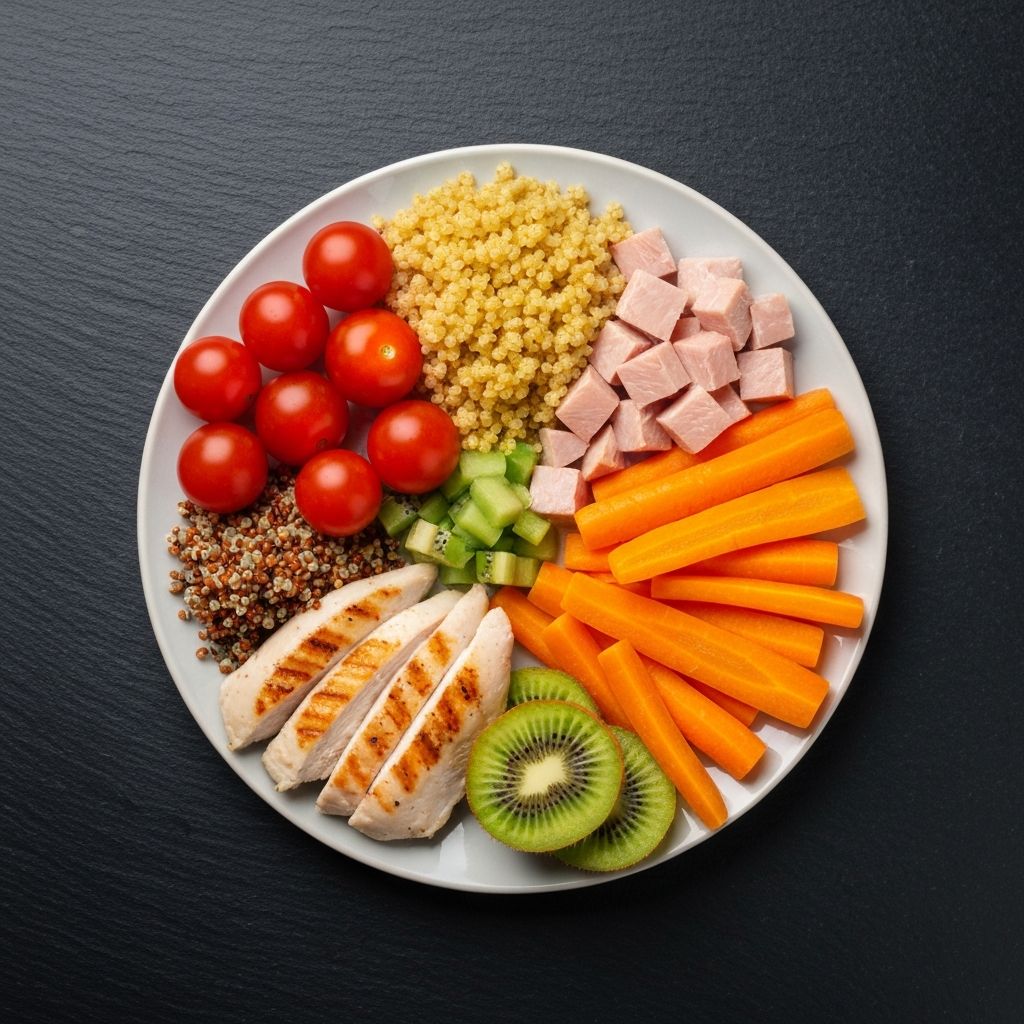 Balanced plate composition with colourful food groups